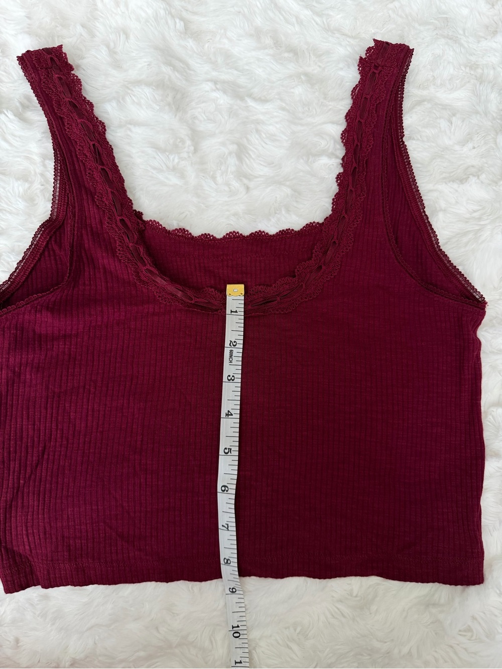 Cotton Rib Lace Cropped Tank - Picture 4 of 6